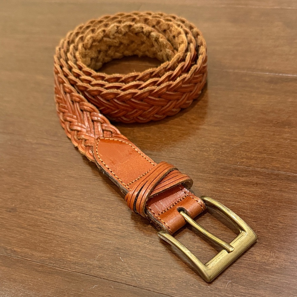 Men's Vintage Brown Braided Leather Belt with solid Brass Buckle